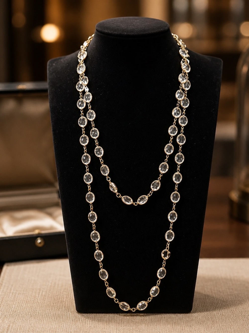 Elegant Double-Strand Clear Crystal Necklace - Gold Chain